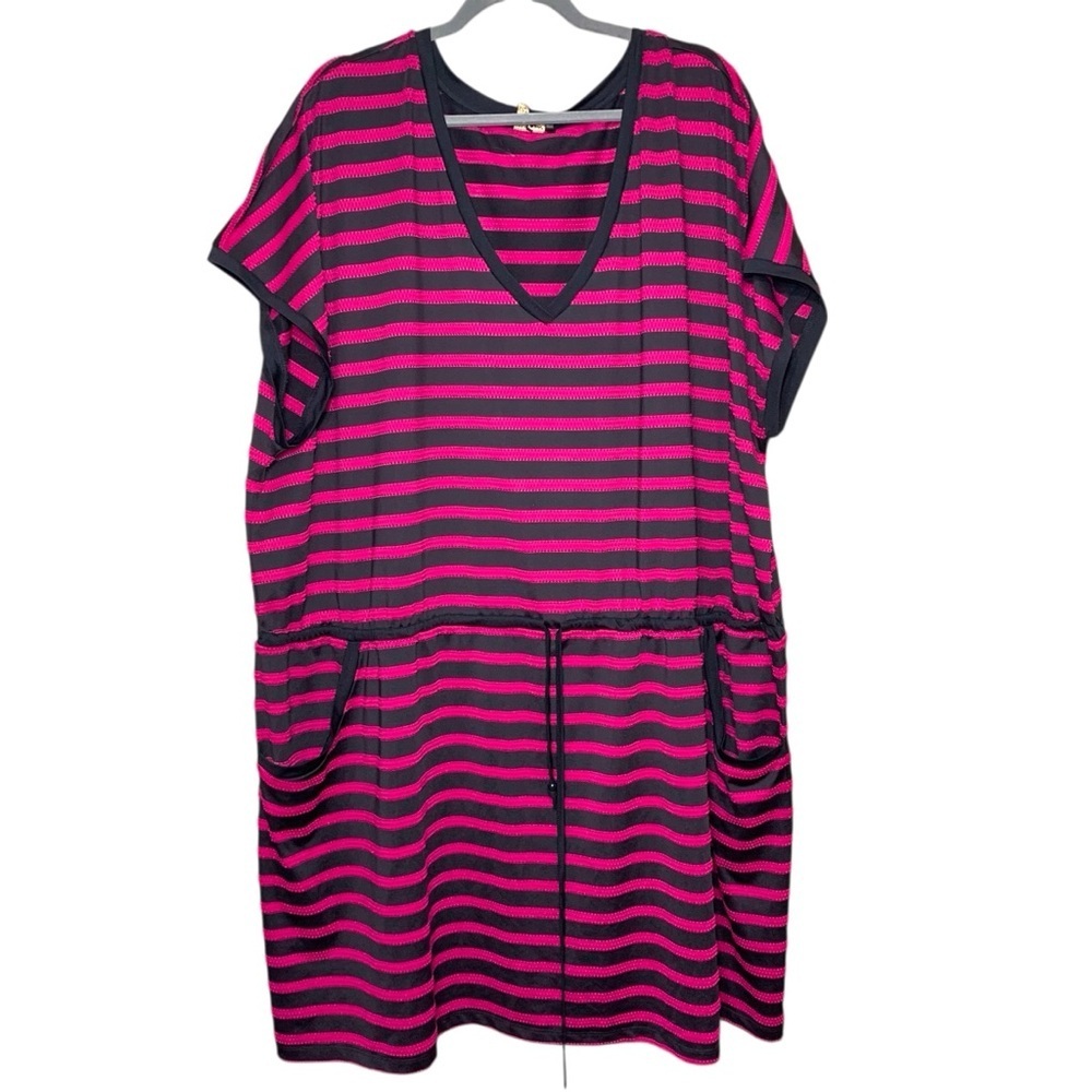 Sea Striped Swim Cover-Up 5XL Pink Black Drawstring Beach Resort Pullover Dress - Picture 3 of 11
